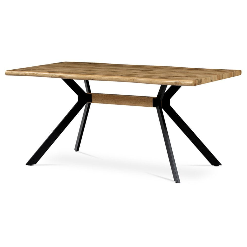 Autronic Jedálenský stôl, 160x90x76 cm, MDF doska, 3D dekor divoký dub, kov, čierny lak HT-863 OAK
